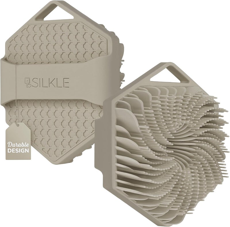 SILKLE Silicone Body Scrubber – Gentle Exfoliating Shower Scrubber for Body & Bath, Silicone Shower Brush & Loofah Alternative – Non-Slip Silicone Body Brush, Quick Dry, Hygienic - Clay - Image 1
